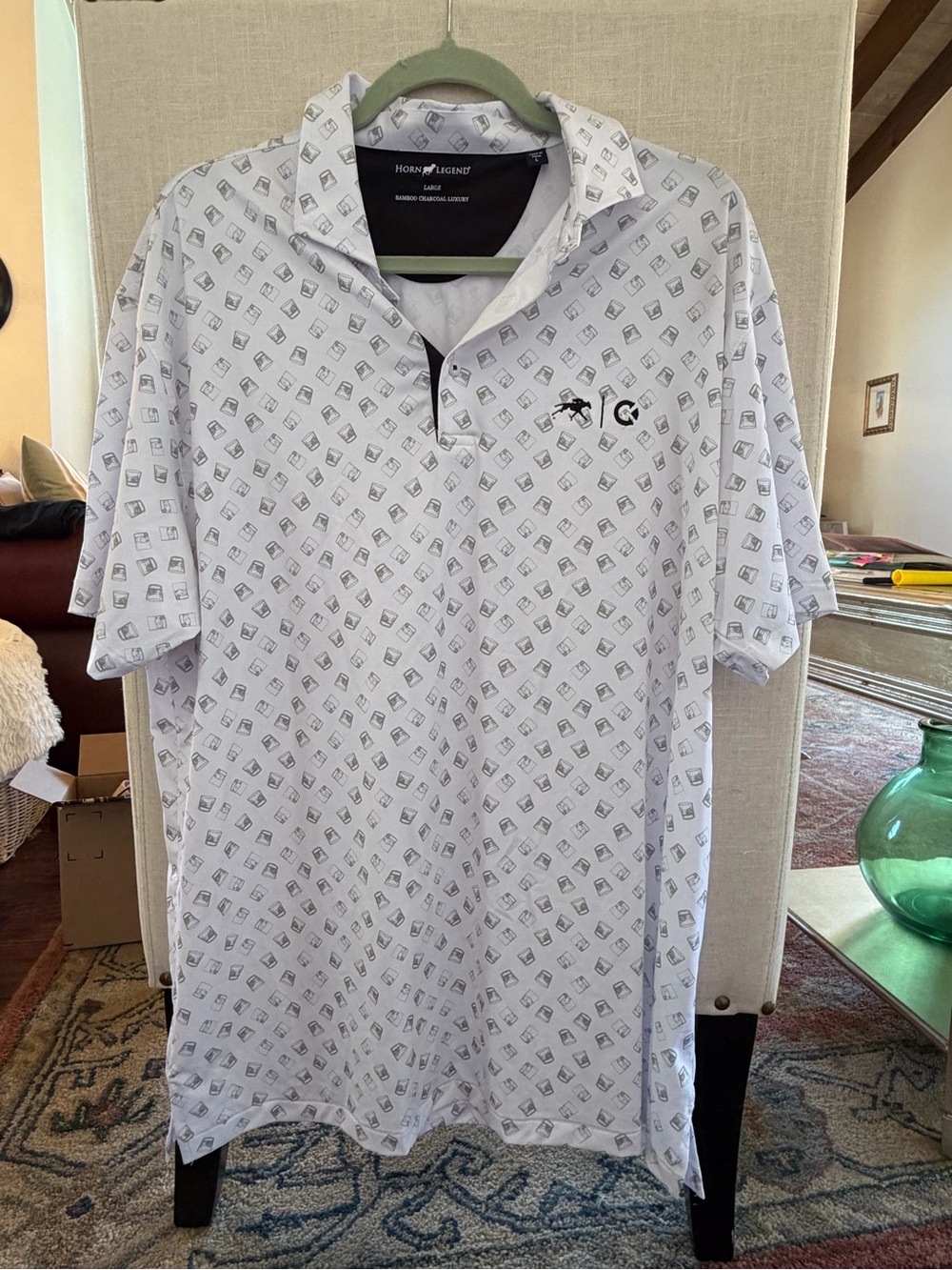 Horn Legend x Keeneland White Patterned Polo Shirt - Men's Large